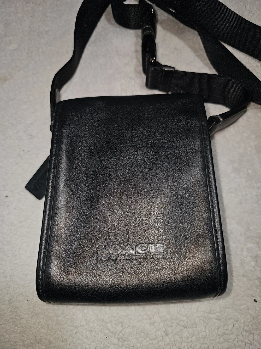 Coach Black Leather Messenger Crossbody with Detachable Coin Pouch